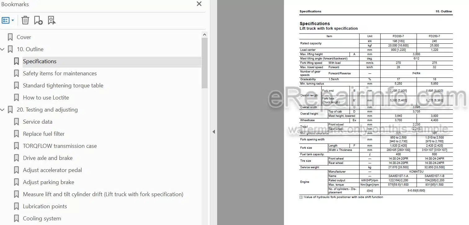 Photo 5 - Komatsu FD200-7 FD250-7 Shop Manual Forklift Truck SEN06609-02