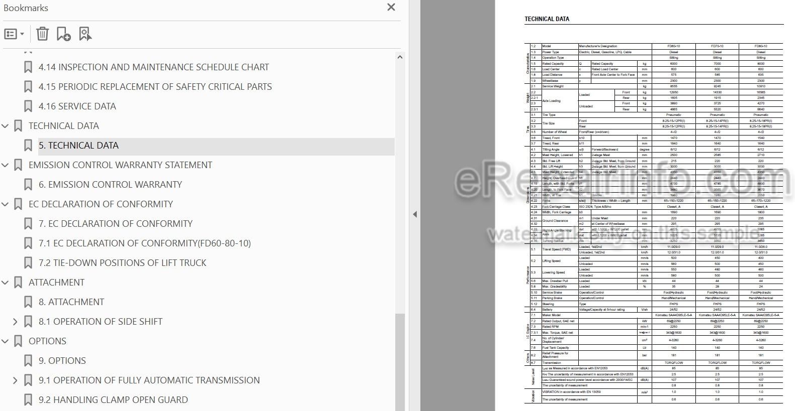 Photo 4 - Komatsu FD60-10 FD70-10 FD80-10 Operation And Maintenance Manual Forklift Truck TEN00721-06