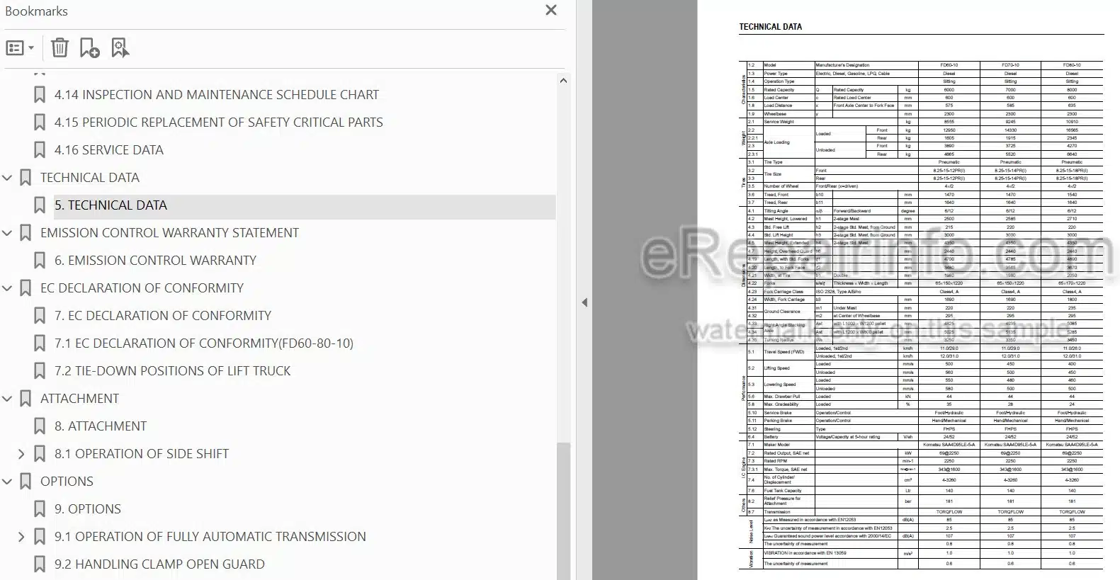 Photo 4 - Komatsu FD60-10 FD70-10 FD80-10 Operation And Maintenance Manual Forklift Truck TEN00721-06