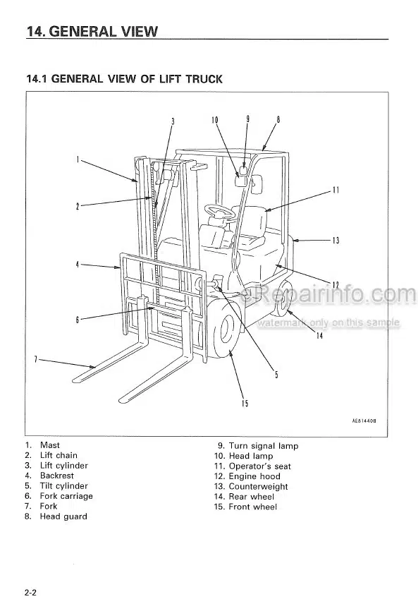 Photo 3 - Komatsu FG10-16 To FD18L-16 Operation And Maintenance Manual Forklift Truck AEA16E1-02