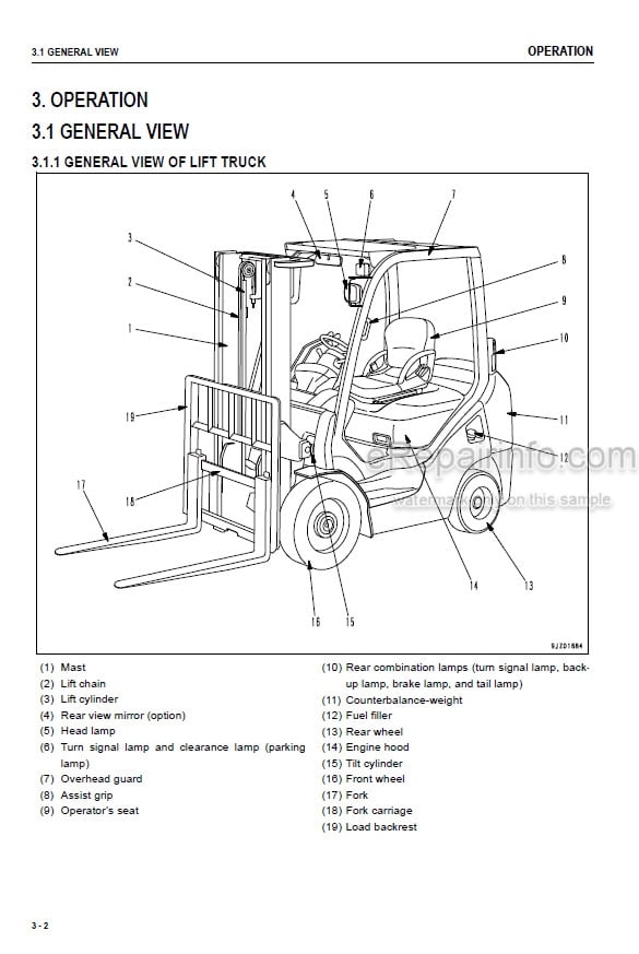Photo 3 - Komatsu FG10-21 To FD35A-17 Operation And Maintenance Manual Forklift Truck OM201 TEN00711-10