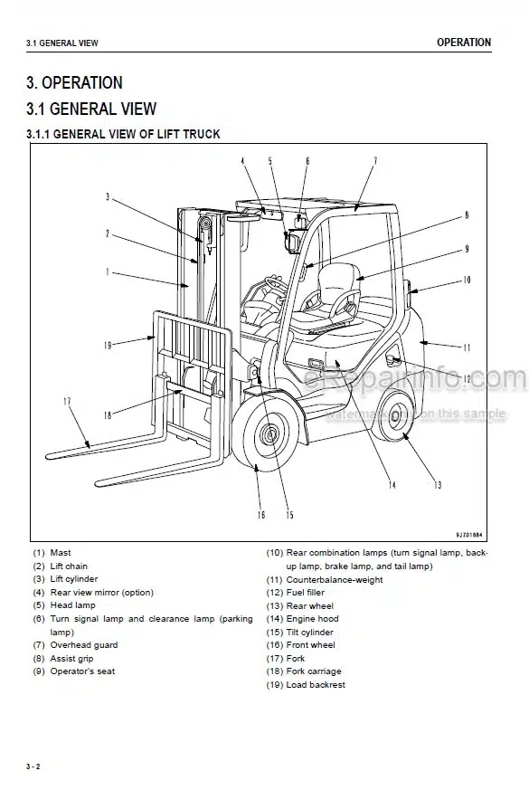 Photo 3 - Komatsu FG10-21 To FD35A-17 Operation And Maintenance Manual Forklift Truck OM201 TEN00711-10