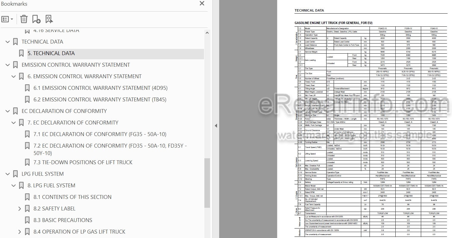 Photo 3 - Komatsu FG40Z-10 To FD50AU-10 Operation And Maintenance Manual Forklift Truck TEN00558-06