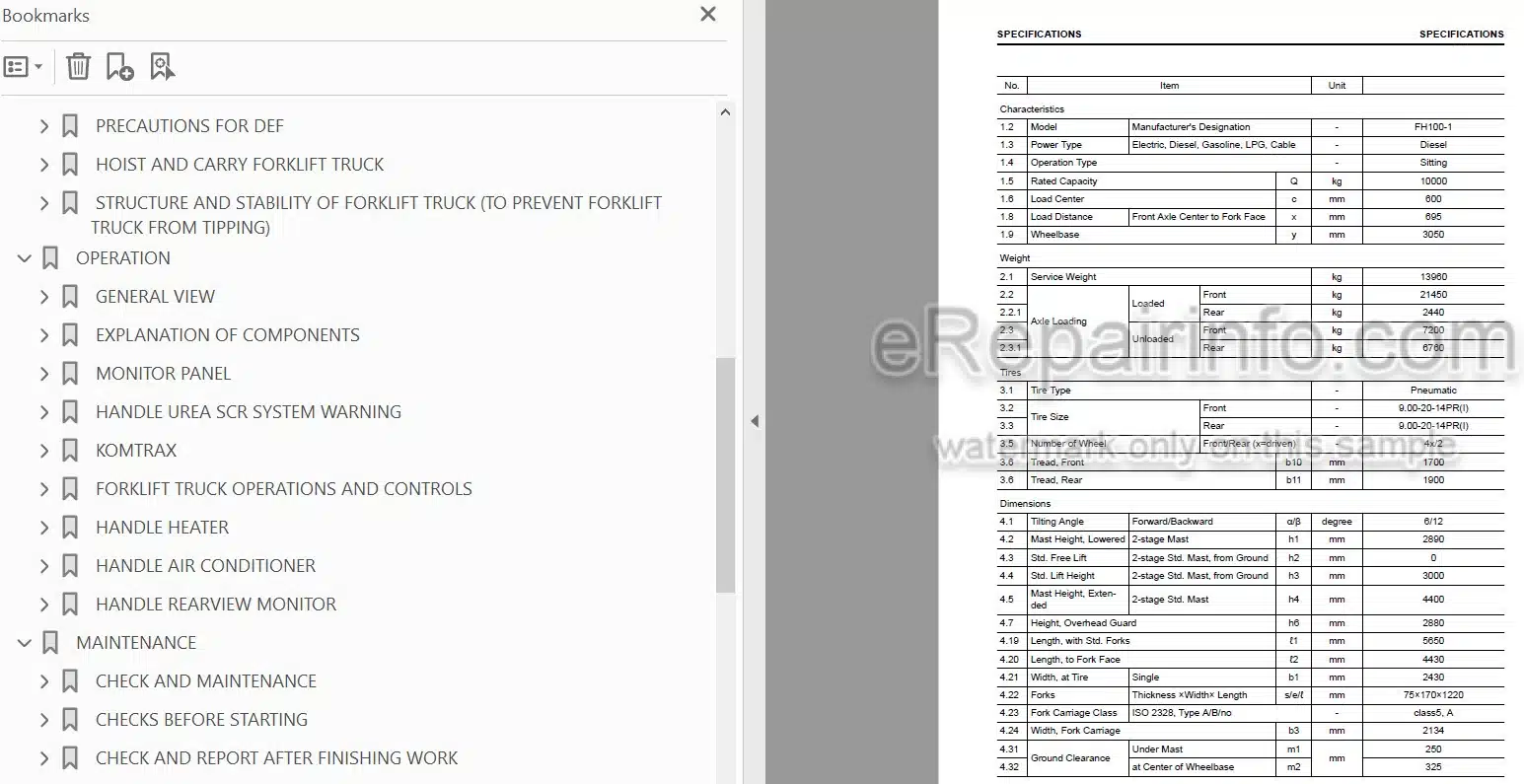 Photo 4 - Komatsu FH100-1 FH120-1 FH135-1 FH160-1 Operation And Maintenance Manual Forklift Truck PEN00925-03