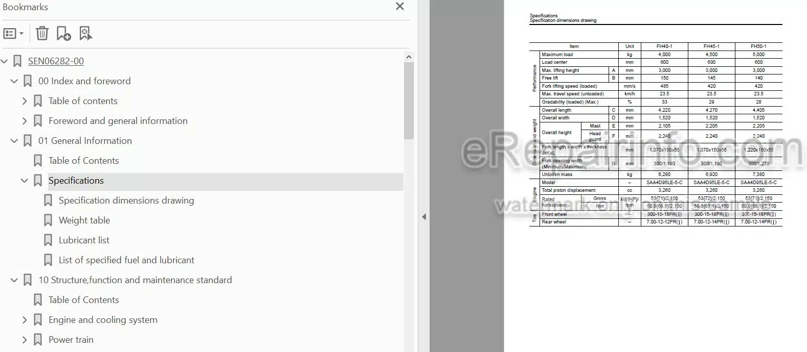 Photo 3 - Komatsu FH40-1 FH45-1 FH50-1 Shop Manual Forklift Truck SEN06282-00