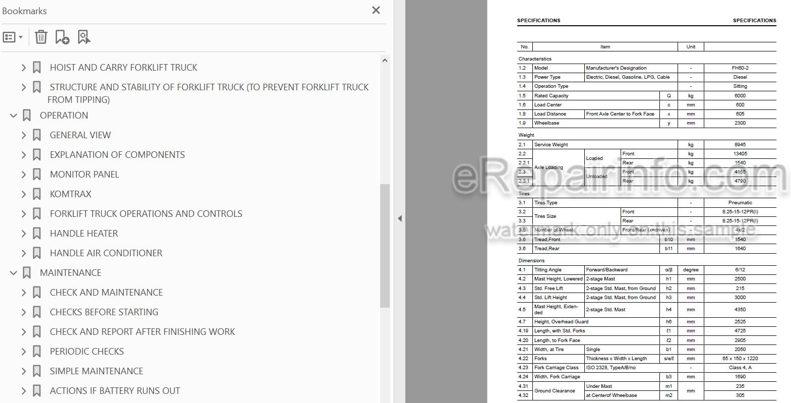 Photo 3 - Komatsu FH60-2 FH70-2 FH80-2 Operation And Maintenance Manual Forklift Truck PEN00922-02