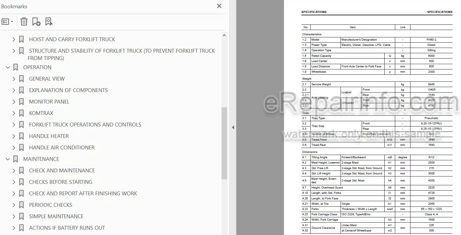 Photo 3 - Komatsu FH60-2 FH70-2 FH80-2 Operation And Maintenance Manual Forklift Truck PEN00922-02