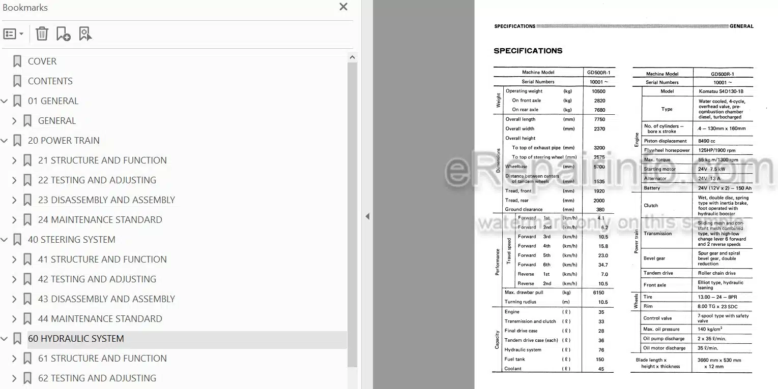 Photo 4 - Komatsu GD500R-1 Shop Manual Motor Grader GD500R 1-BE1 SN 10001-