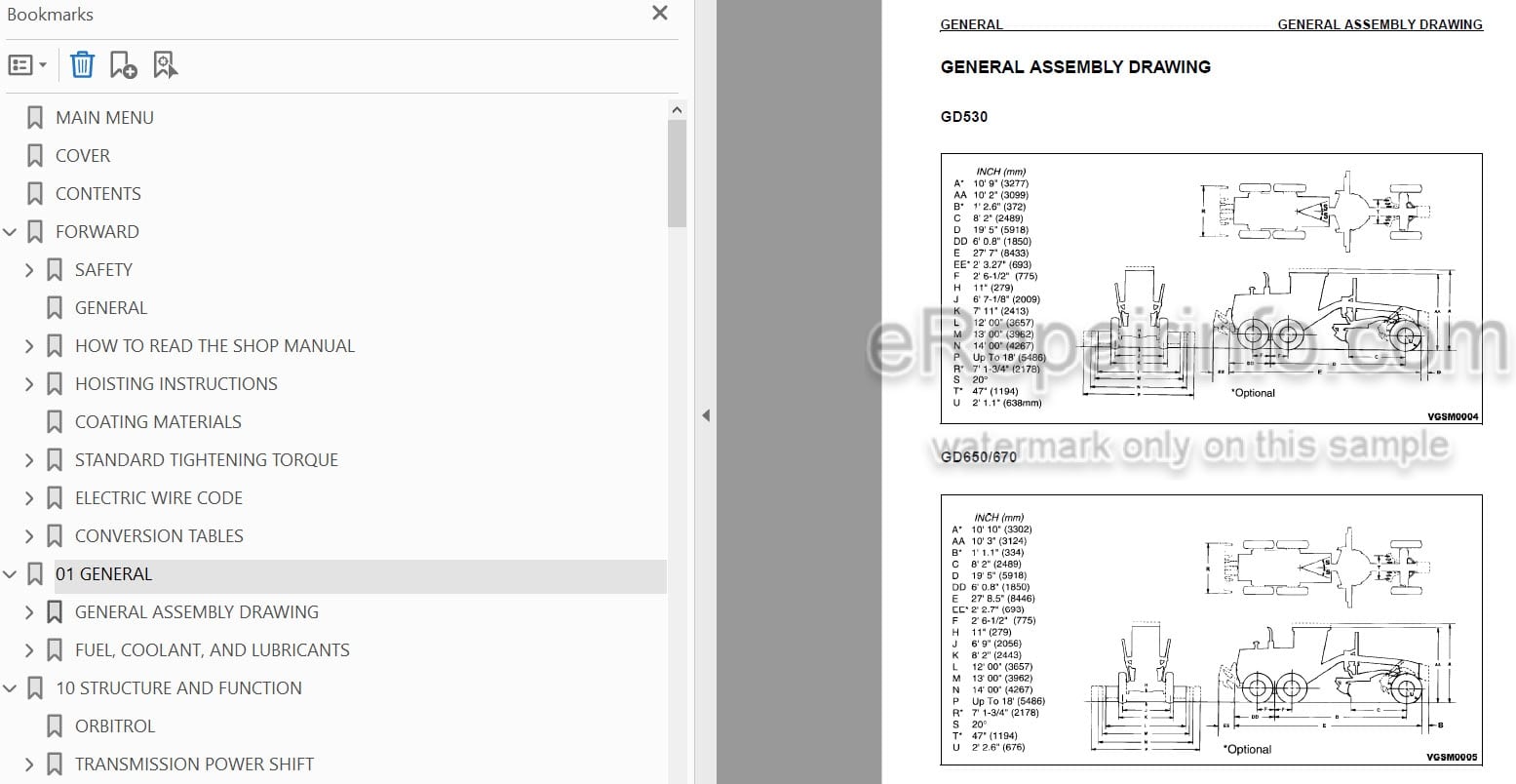 Photo 3 - Komatsu GD530A-2EY GD530AW-2EY GD650A-2EY GD650AW-2EY GD670A-2EY GD670AW-2EY Shop Manual Motor Grader CEBM003902 SN 210098-