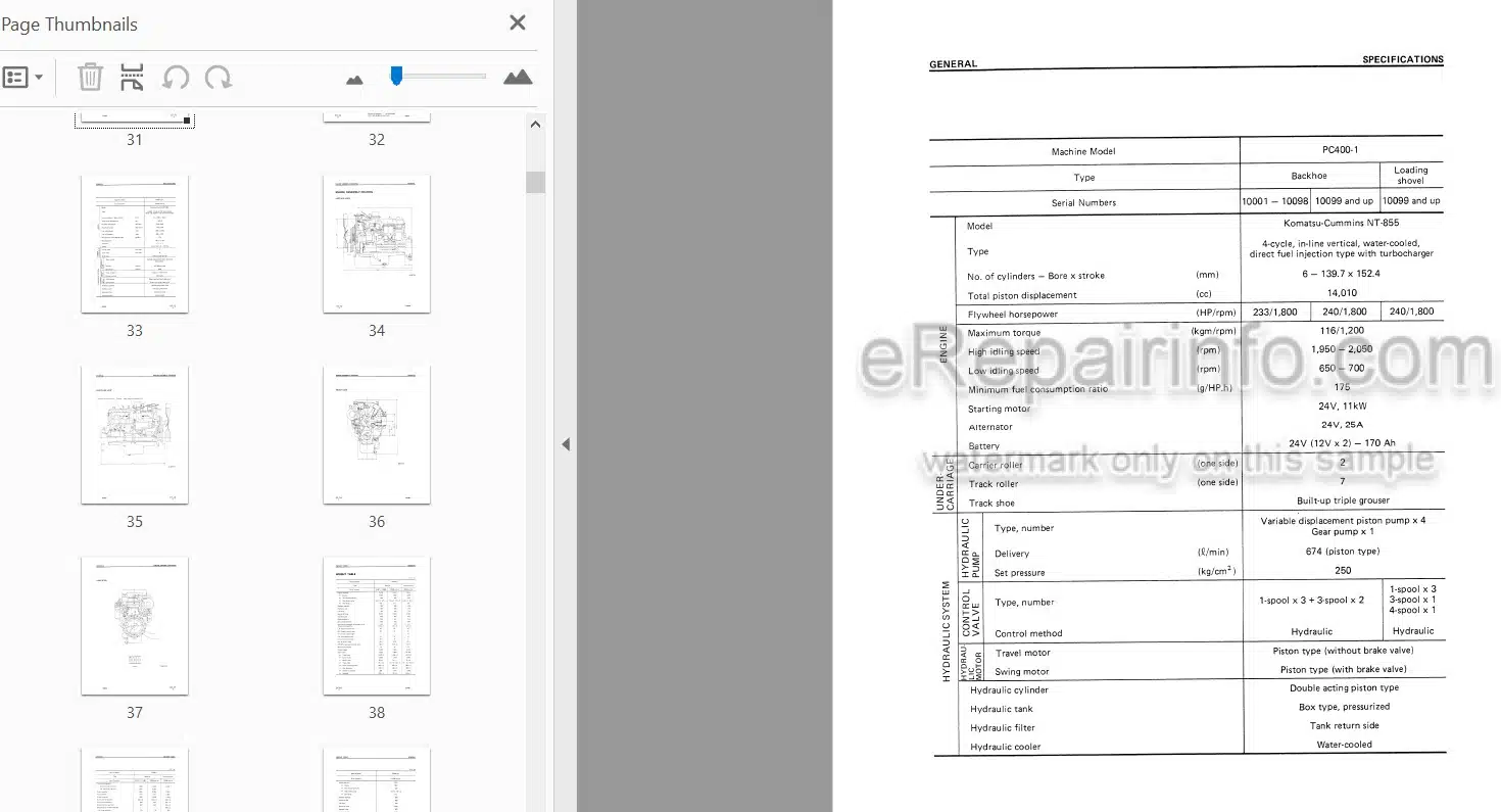 Photo 3 - Komatsu PC400-1 PC400LC-1 Shop Manual Hydraulic Excavator SEBM0208A03 SN 10001- 10124-
