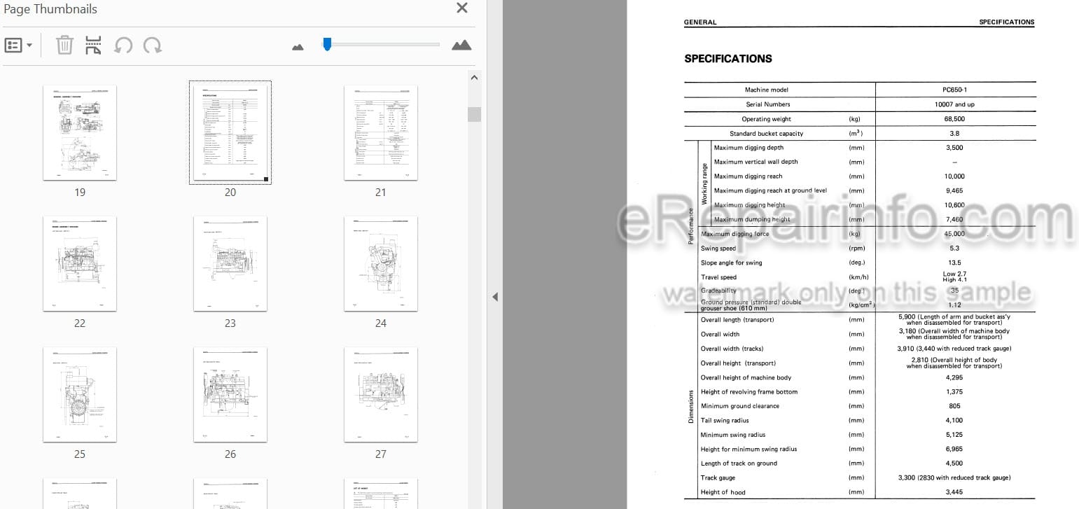 Photo 4 - Komatsu PC650-1 Shop Manual Hydraulic Excavator SEBM0209A04 SN 10007-