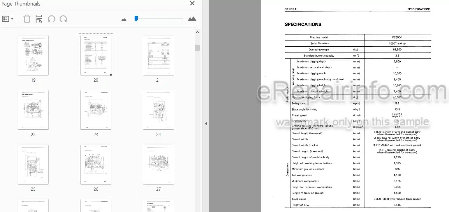 Photo 4 - Komatsu PC650-1 Shop Manual Hydraulic Excavator SEBM0209A04 SN 10007-