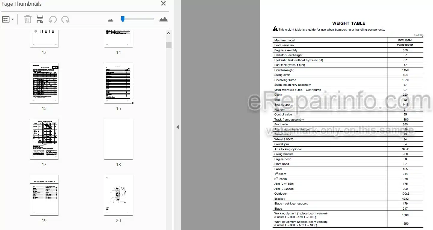 Photo 3 - Komatsu PW110R-1 Shop Manual Hydraulic Excavator WEBM000800 SN 2260000001-