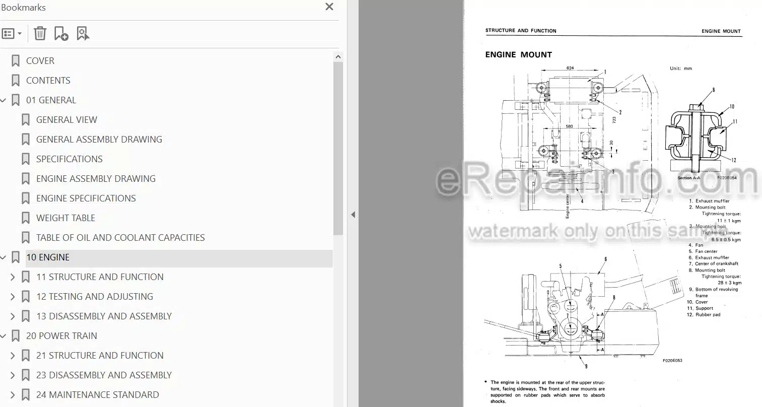 Photo 3 - Komatsu PW150-1 Shop Manual Wheel Excavator SEBM020E0104 SN 1001-
