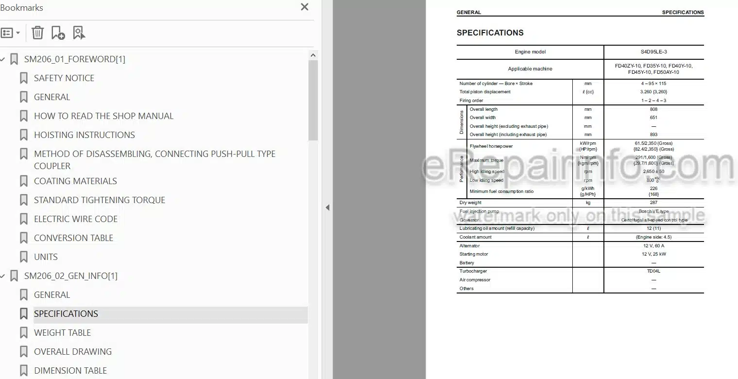 Photo 4 - Komatsu S4D95LE-3 Service Manual Diesel Engine For Komatsu Forklift Truck SM206