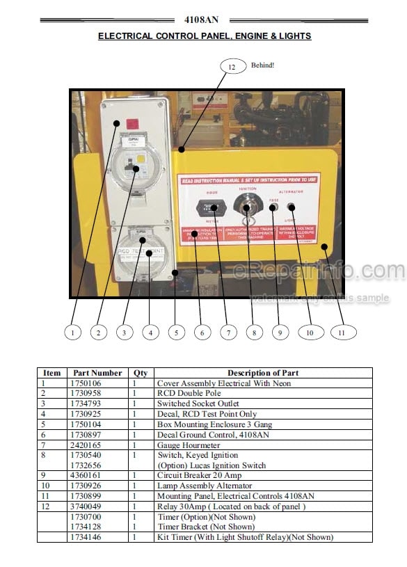 Photo 3 - JLG 4108AN Service And Maintenance Parts And Supplement Manual Lighting Tower 1734150