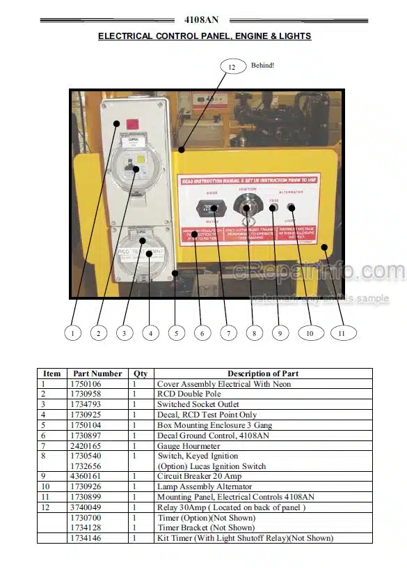 Photo 3 - JLG 4108AN Service And Maintenance Parts And Supplement Manual Lighting Tower 1734150