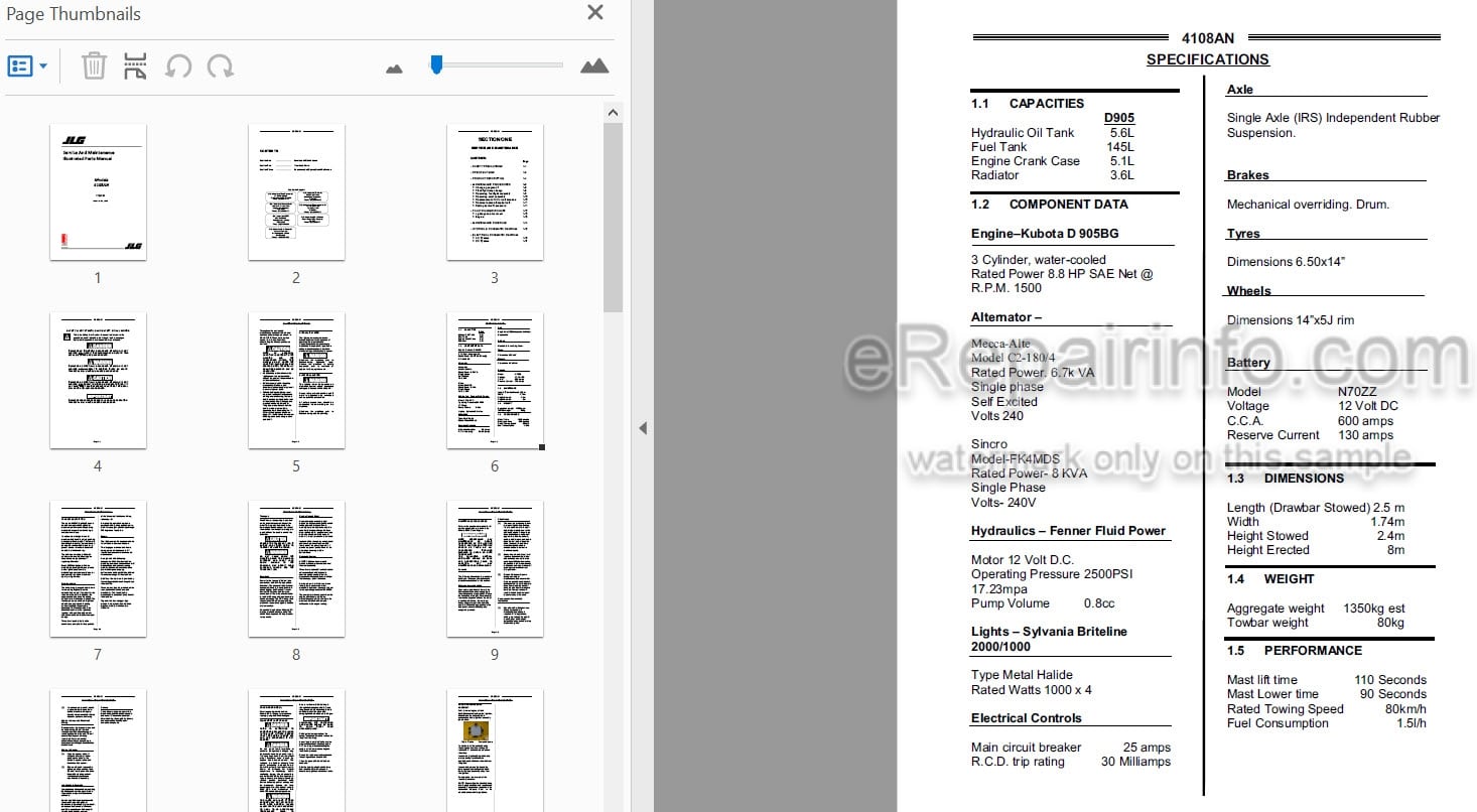 Photo 5 - JLG 4108AN Service And Maintenance Parts And Supplement Manual Lighting Tower 1734150