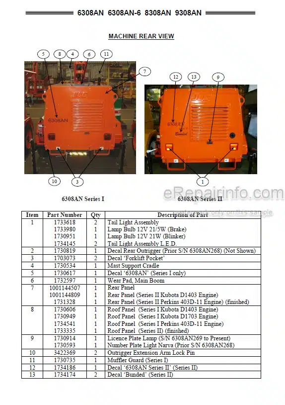 Photo 3 - JLG 6308AN 6308AN-6 8308AN 9308AN Service Maintenance Parts And Supplement Manual Lighting Tower 1730616