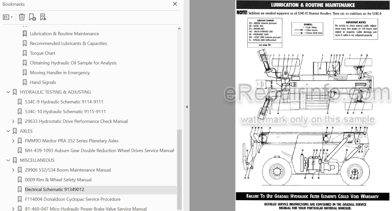 Photo 3 - JLG Gradall 534C-9 534C-10 Service Operation Lubrication Manual Telehandler 9114-4437