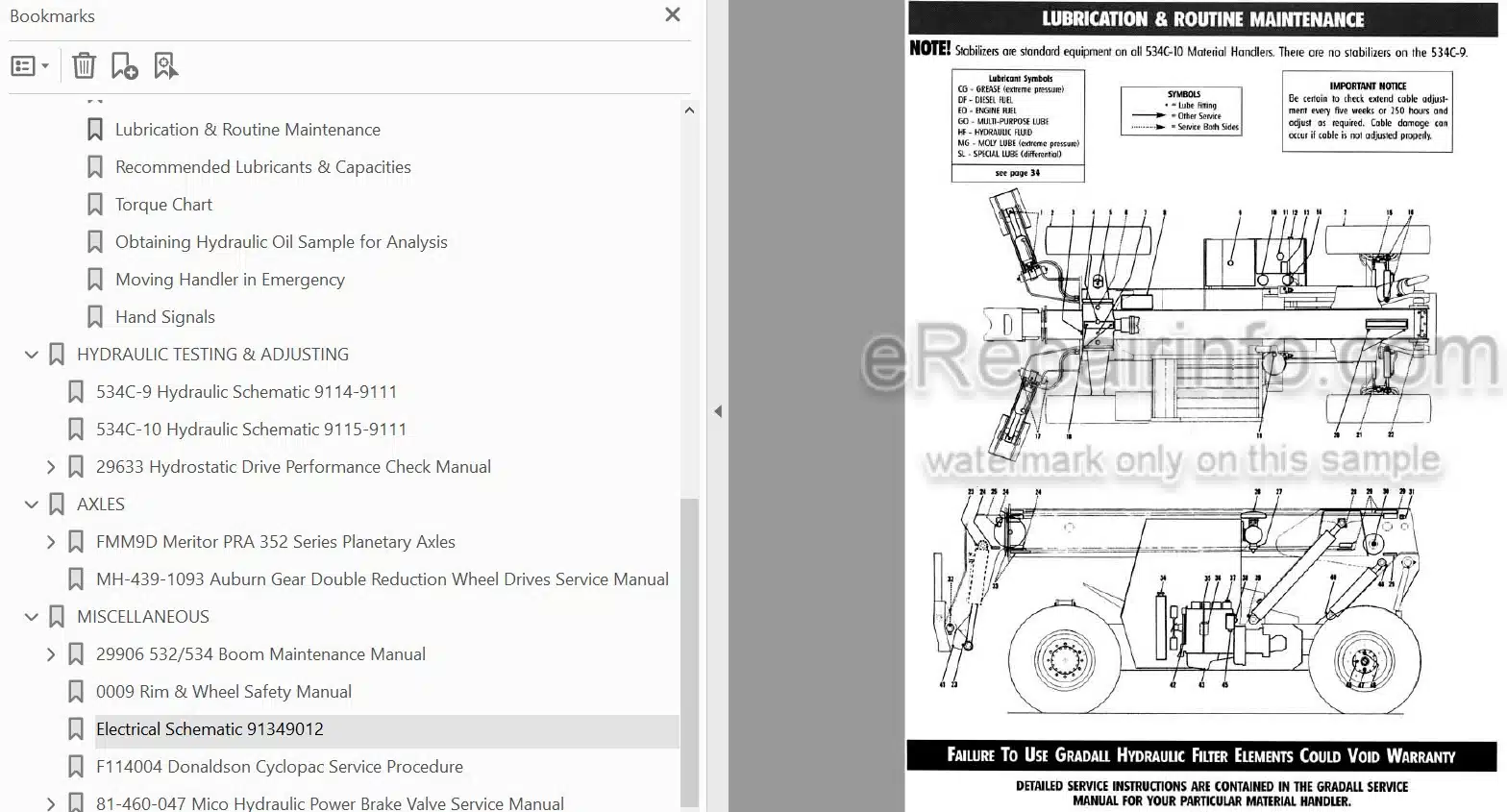 Photo 3 - JLG Gradall 534C-9 534C-10 Service Operation Lubrication Manual Telehandler 9114-4437