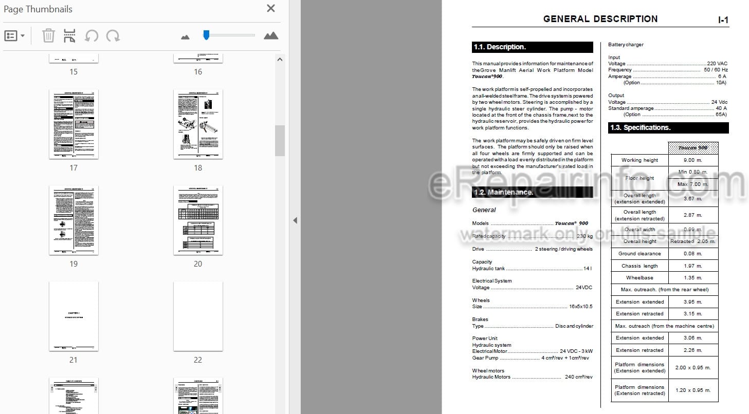 Photo 3 - JLG Grove Toucan 900 Service Manual Mast Boom Lift MA0052-01