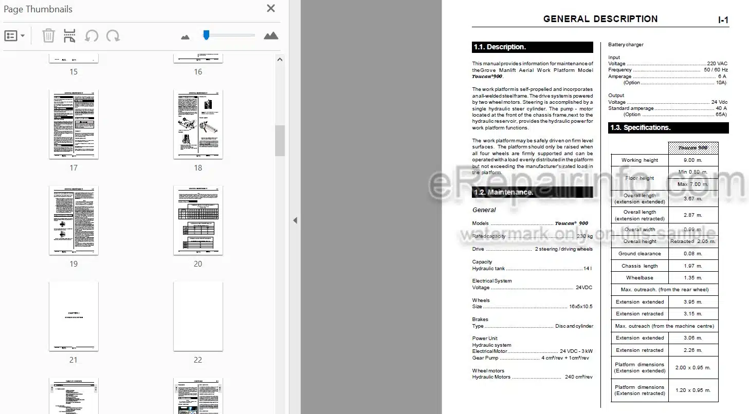 Photo 3 - JLG Grove Toucan 900 Service Manual Mast Boom Lift MA0052-01