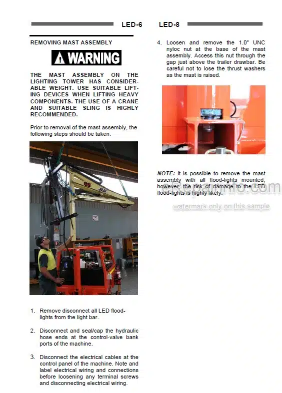 Photo 3 - JLG LED-6 LED-8 Service And Maintenance Manual Lighting Tower 1001176594