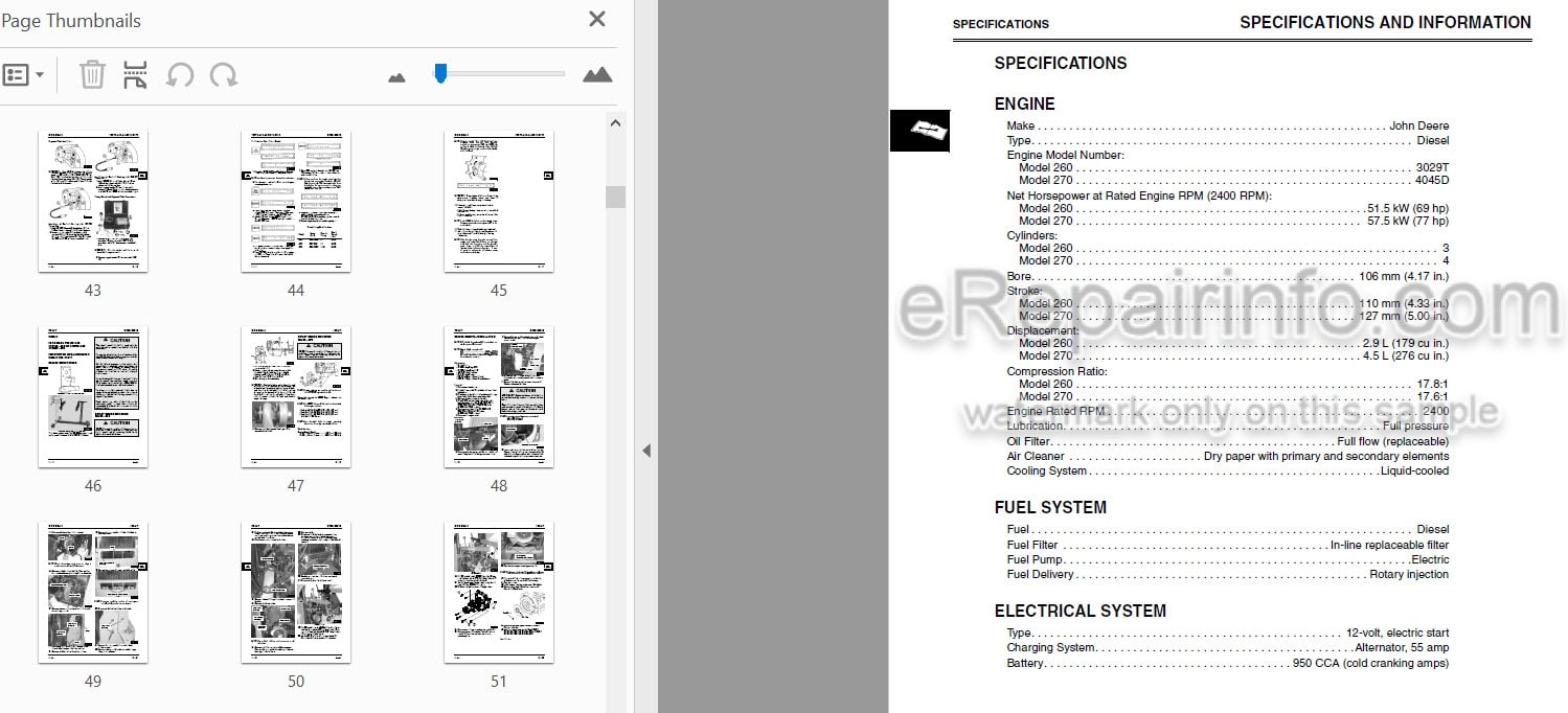 Photo 3 - John Deere 260 270 Technical Manual Skid Steer TM1780
