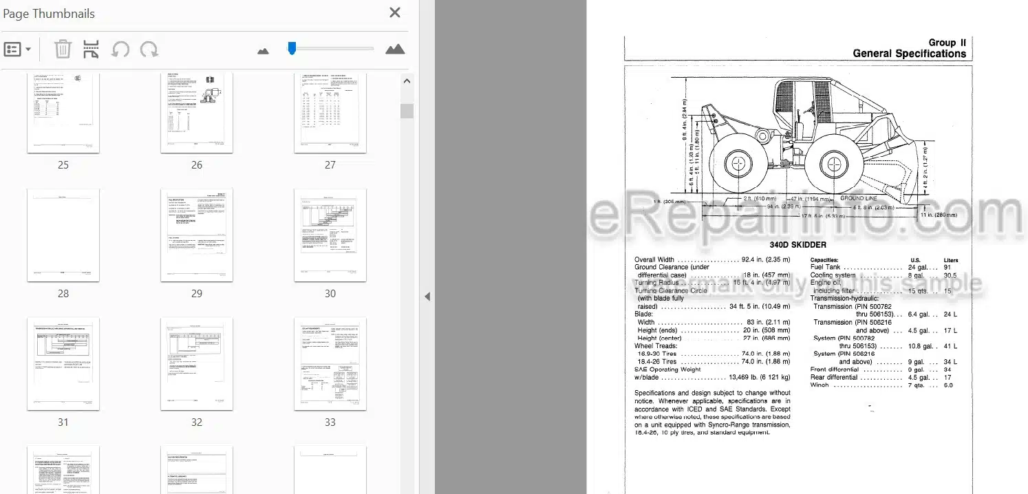 Photo 3 - John Deere 340D 440D 448D Repair Manual Skidder Grapple Skidder TM1437