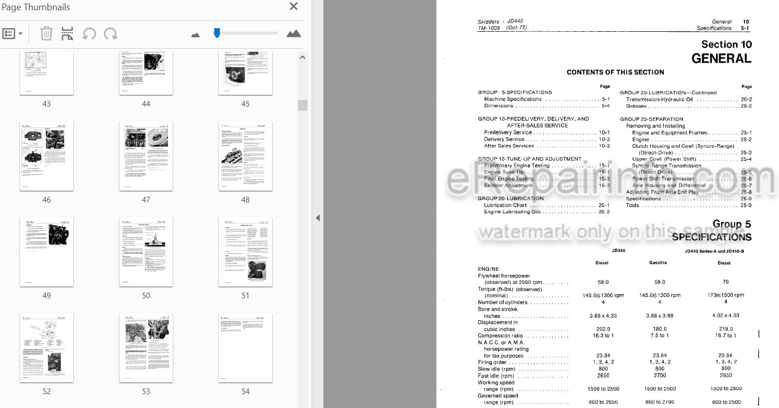 Photo 3 - John Deere 440 440 Series A 440B Technical Manual Skidder TM1009