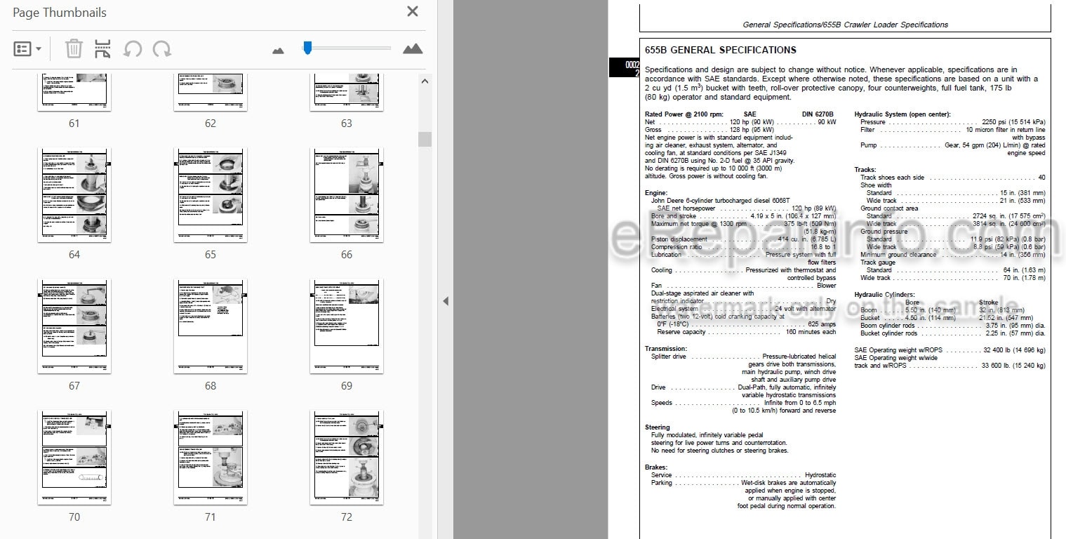 Photo 3 - John Deere 655B 755B Repair Manual Crawler Loader TM1478