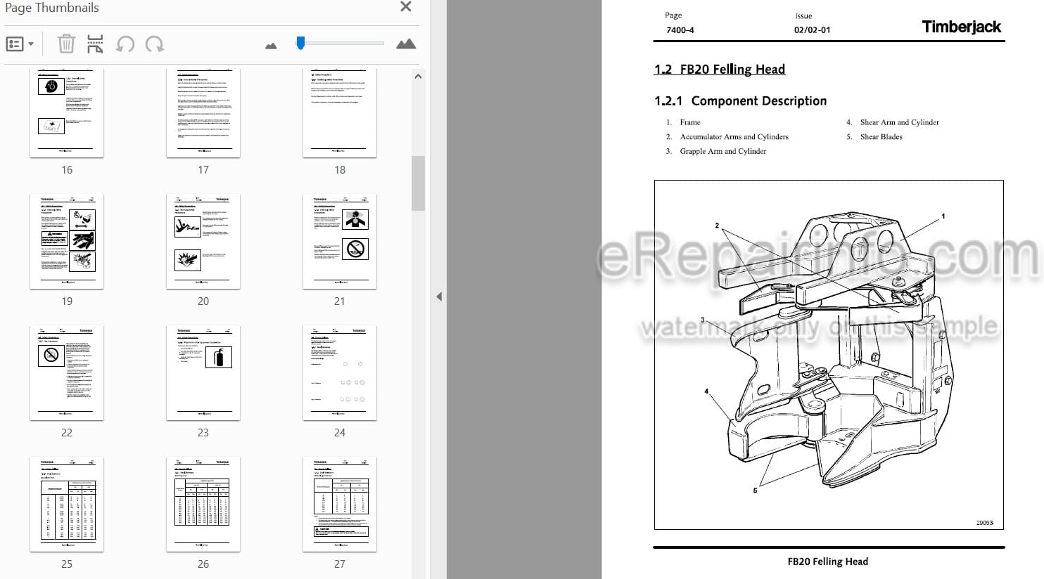 Photo 3 - John Deere FB20 Technical Manual Drive To Tree Shear Head TMF435784