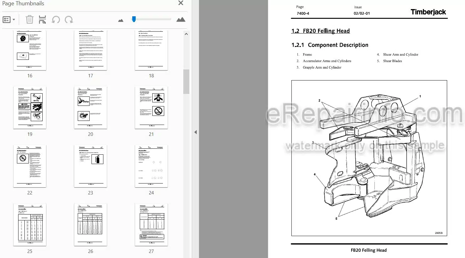 Photo 3 - John Deere FB20 Technical Manual Drive To Tree Shear Head TMF435784