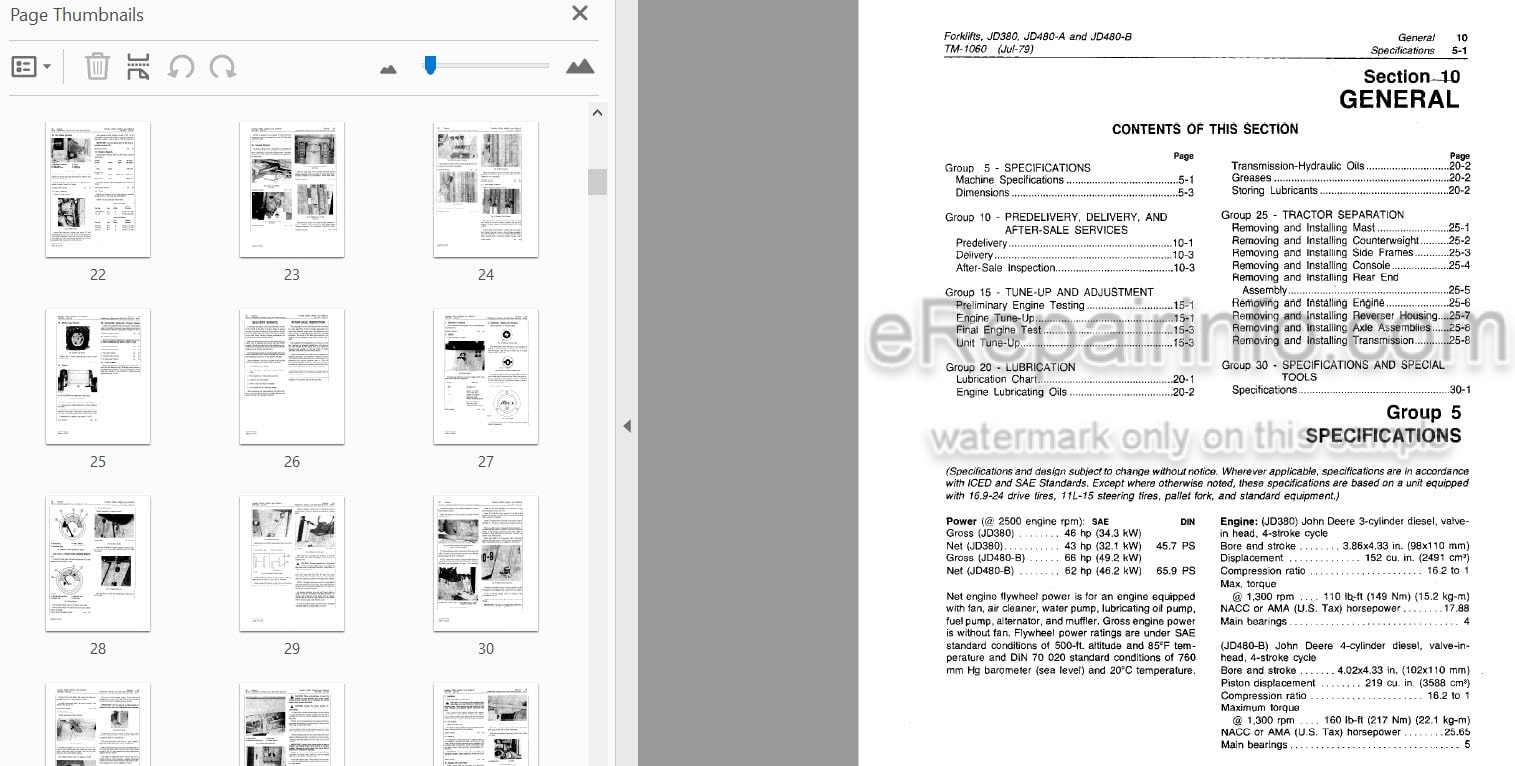 Photo 3 - John Deere JD380 JD480-A JD480-B Technical Manual Forklift TM1060