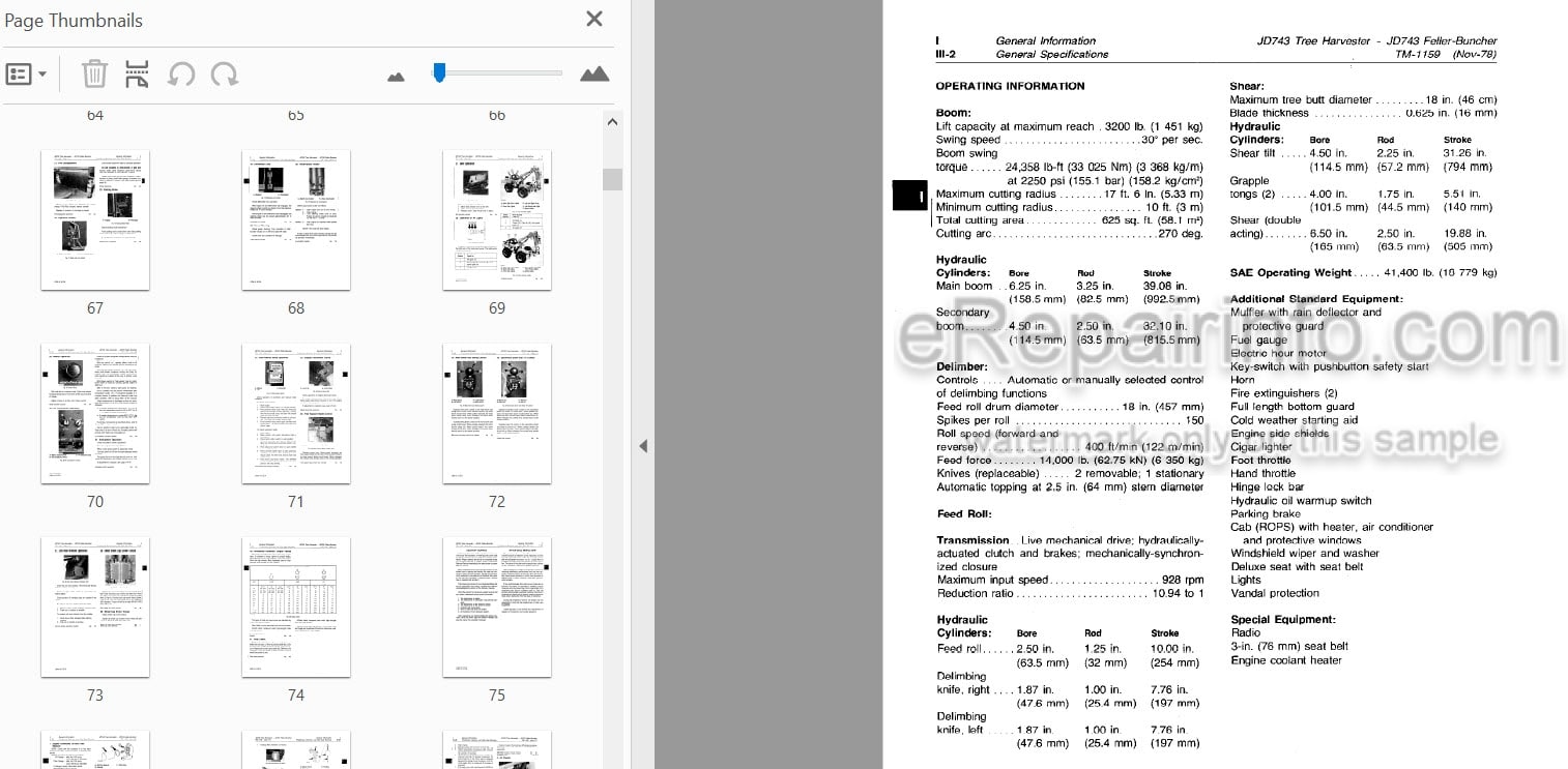 Photo 3 - John Deere JD743 Technical Manual Tree Harvester And Feller-Buncher TM1159