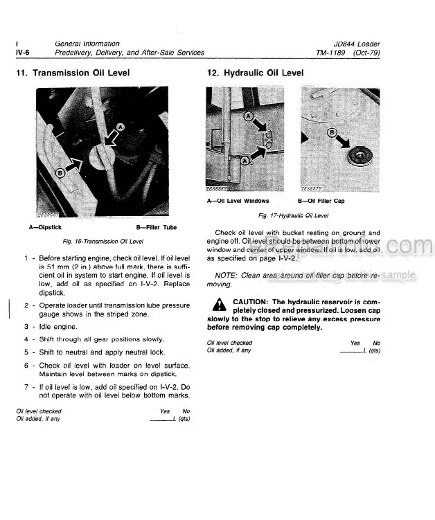 Photo 2 - John Deere JD844 Technical Manual Loader TM1189