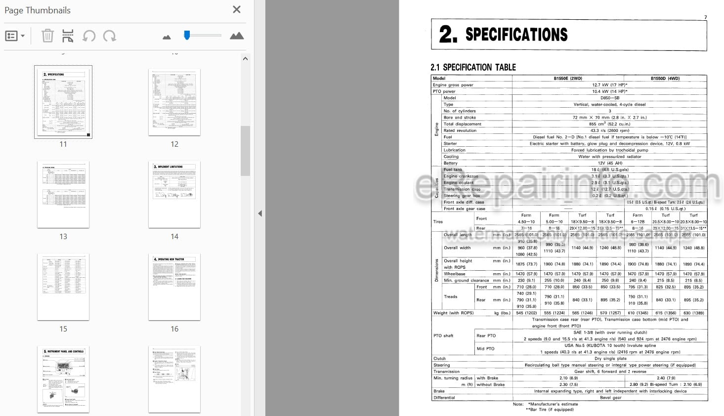 Photo 4 - Kubota B1550 B1750 Operators Manual Tractor 66416-6291-3