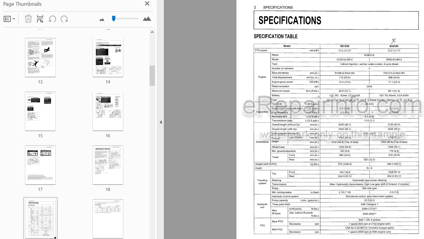 Photo 3 - Kubota BX1850 BX2350 Operators Manual Tractor K2581-7121-2