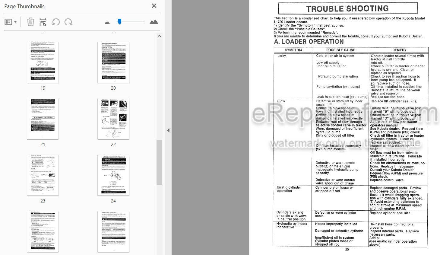 Photo 3 - Kubota L1720 Operators Manual Loader For Tractor 70000-70186