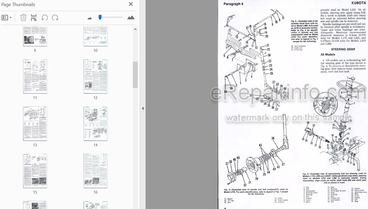 Photo 3 - Kubota L175 L210 L225 L225DT L260 Shop Manual Tractor
