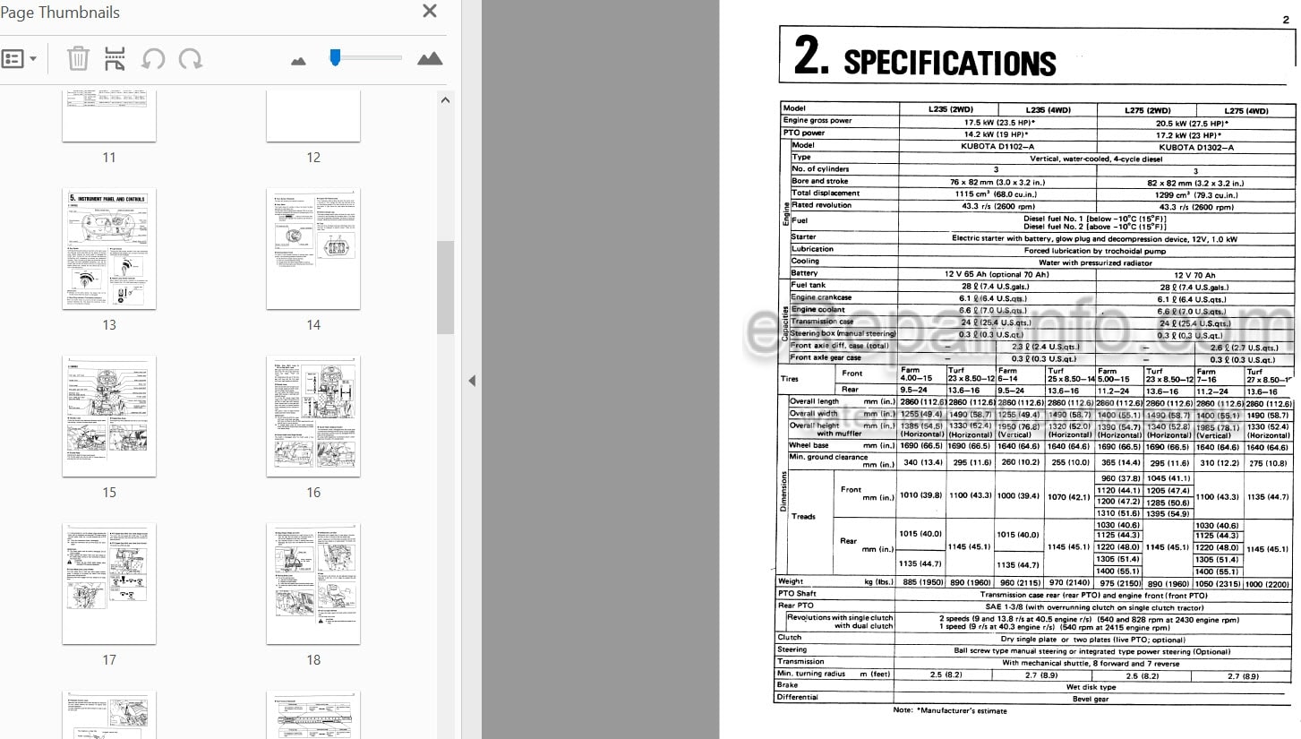 Photo 3 - Kubota L235 L275 Operators Manual Tractor 35260-19717