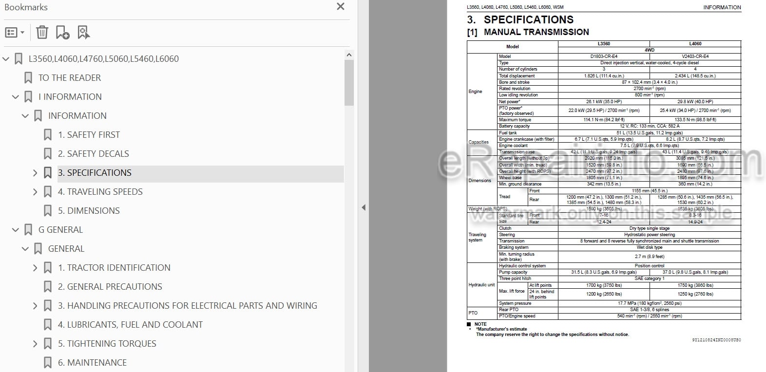Photo 4 - Kubota L3560 L4060 L4760 L5060 L5460 L6060 Workshop Manual Tractor