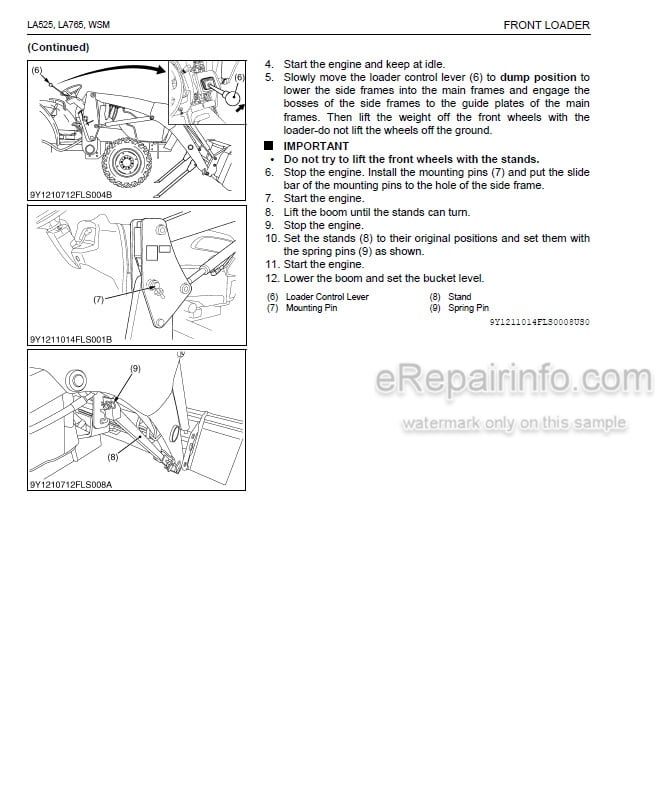 Photo 7 - Kubota LA525 LA765 Workshop Manual Front Loader