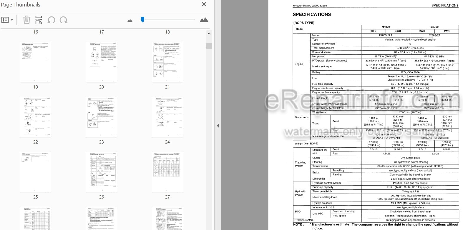 Photo 3 - Kubota M4900 M5700 M5700HD Workshop Manual Tractor