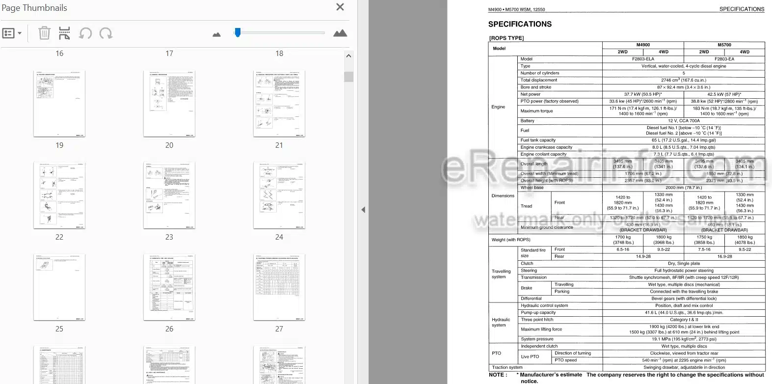 Photo 3 - Kubota M4900 M5700 M5700HD Workshop Manual Tractor