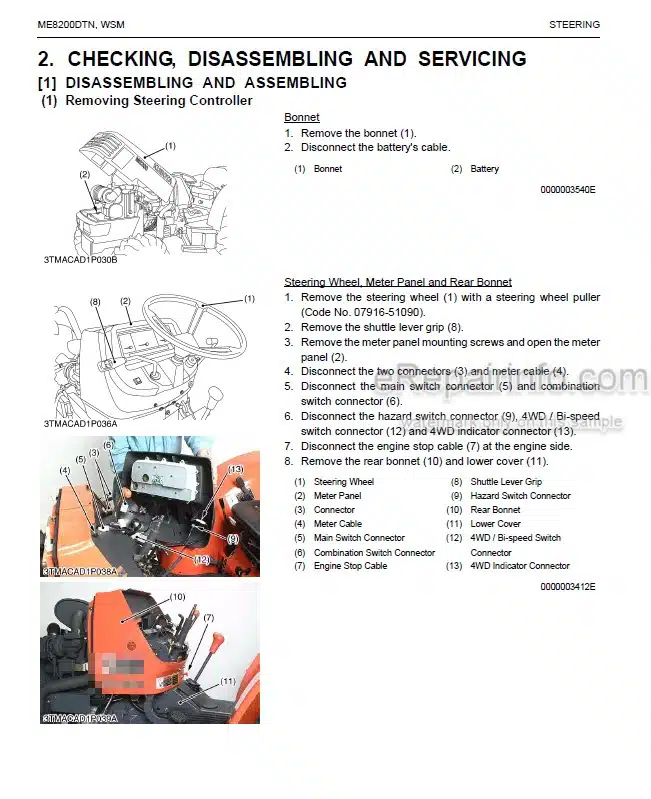 Photo 5 - Kubota ME8200DTN Workshop Manual Supplement Tractor