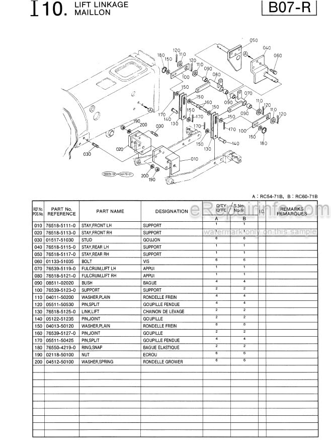 Photo 4 - Kubota RC54-71B RC60-71B Illustrated Parts List Rotary Mower 97898-30491