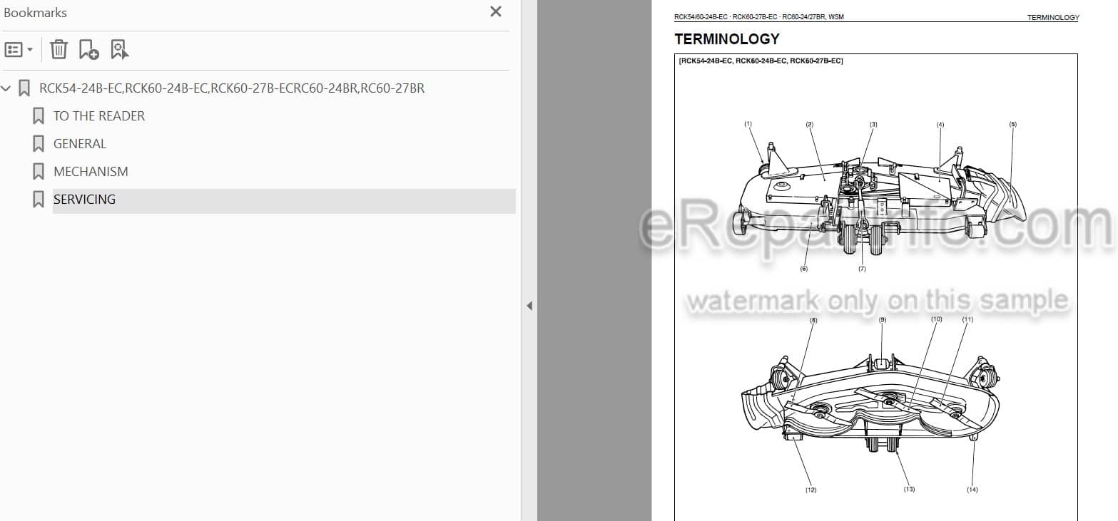 Photo 3 - Kubota RCK54-24B-EC To RC60-27BR Workshop Manual Rotary Mower