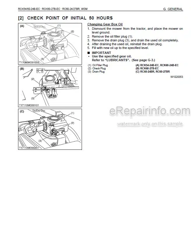 Photo 1 - Kubota RCK54-24B-EC To RC60-27BR Workshop Manual Rotary Mower